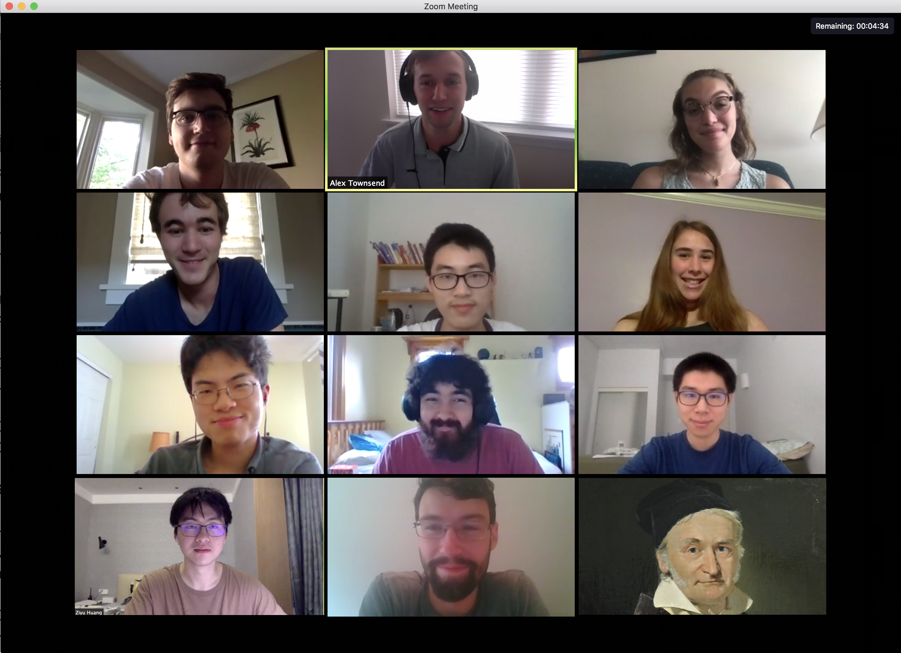 Remote REU mentoring meeting on Zoom